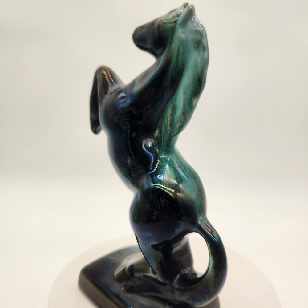Blue Mountain Pottery (BMP) Rearing Stallion Figurine MCM Teal Drip Glaze Canada - Picture 5 of 11